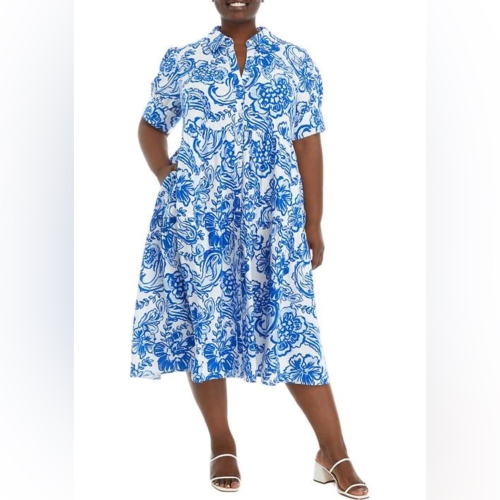 Crown & Ivy  Women’s Ivy Plus Size Puff Sleeve Floral Tiered Dress Size 1X